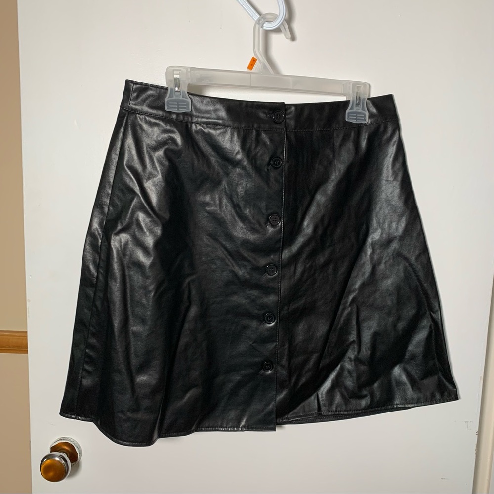 Faux Leather Skirt with Buttons - Large